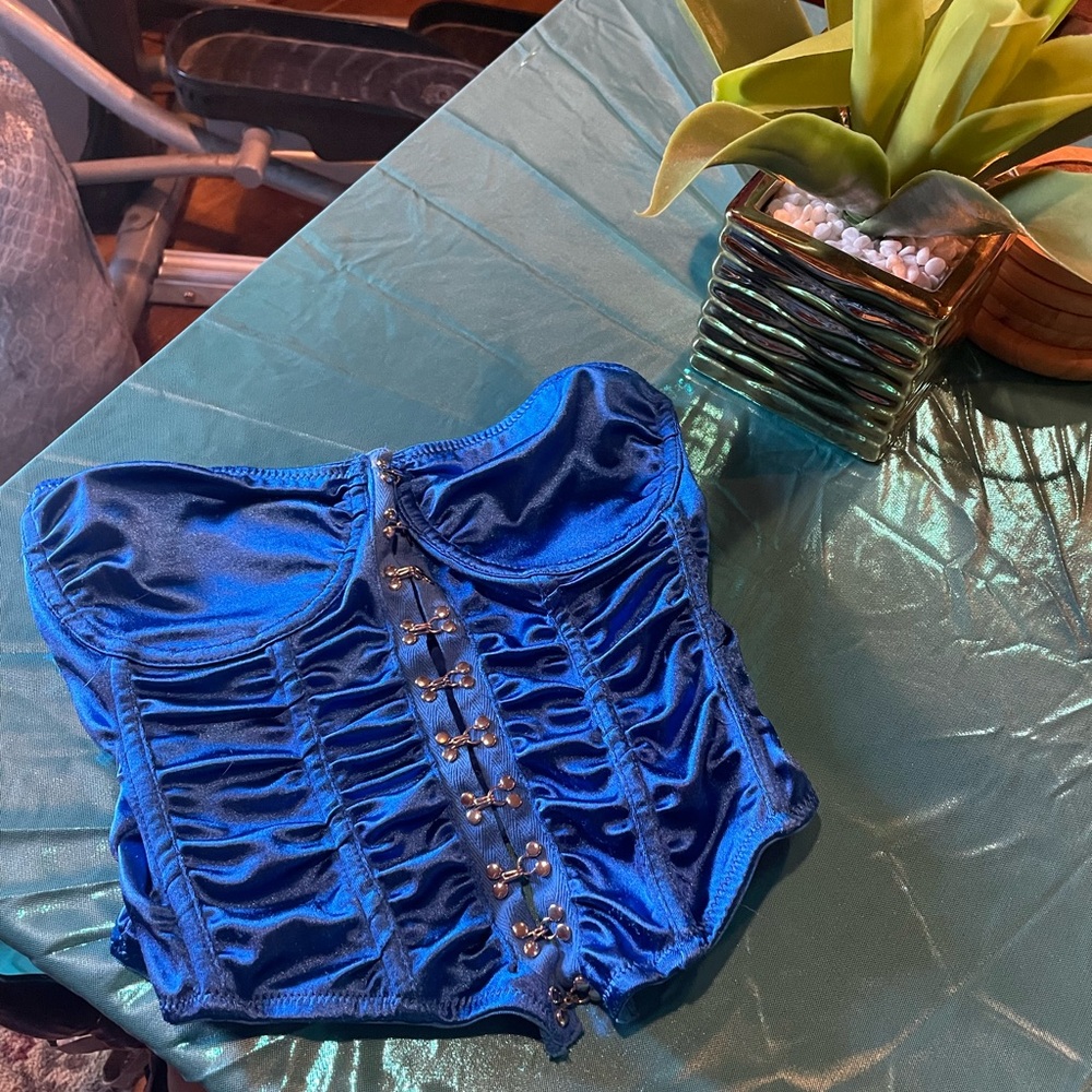VINTAGE CLUB EXX ROYAL BLUE SATIN CORSET TOP
